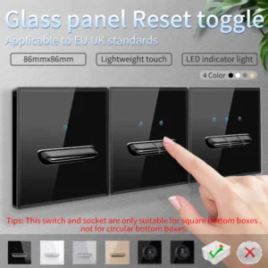 Glass Panel Light Switch - Retro Toggle LED EU/UK Socket with USB
